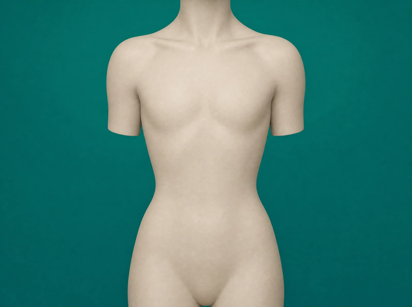 Sculptural torso rendered in deep teal, facing forward.